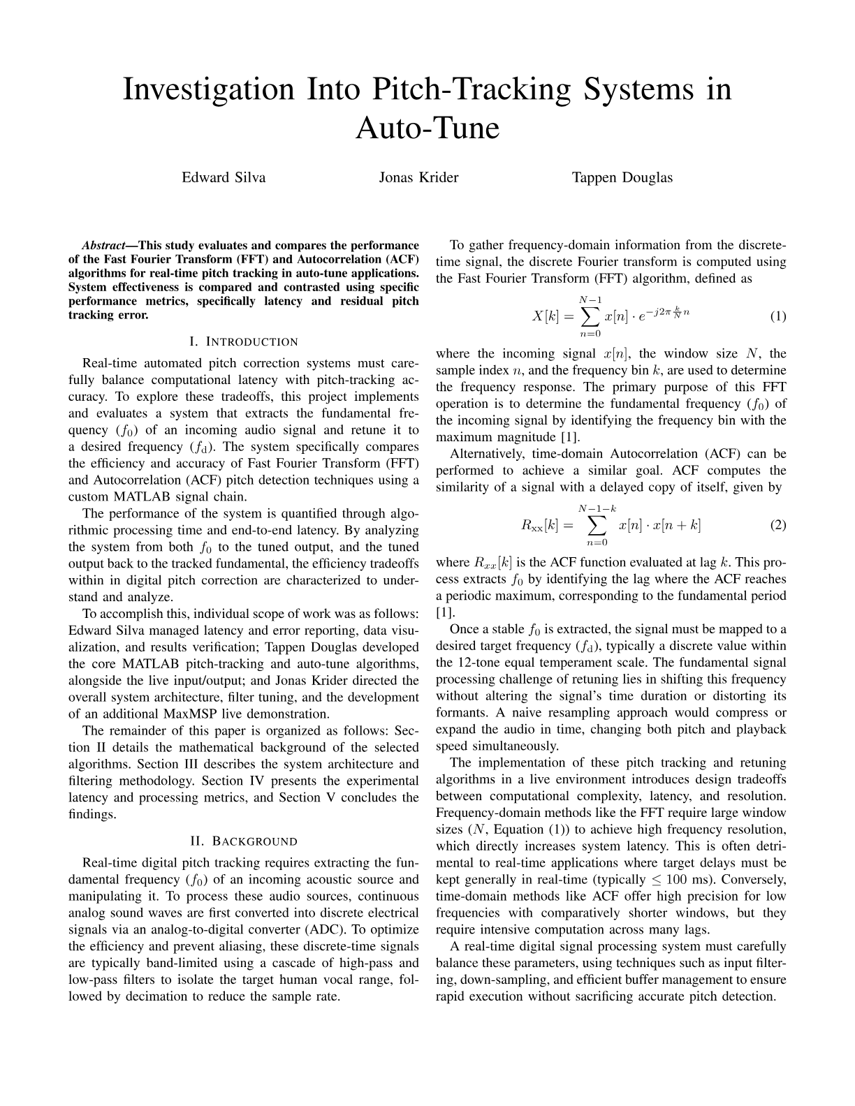 First page of Project Report