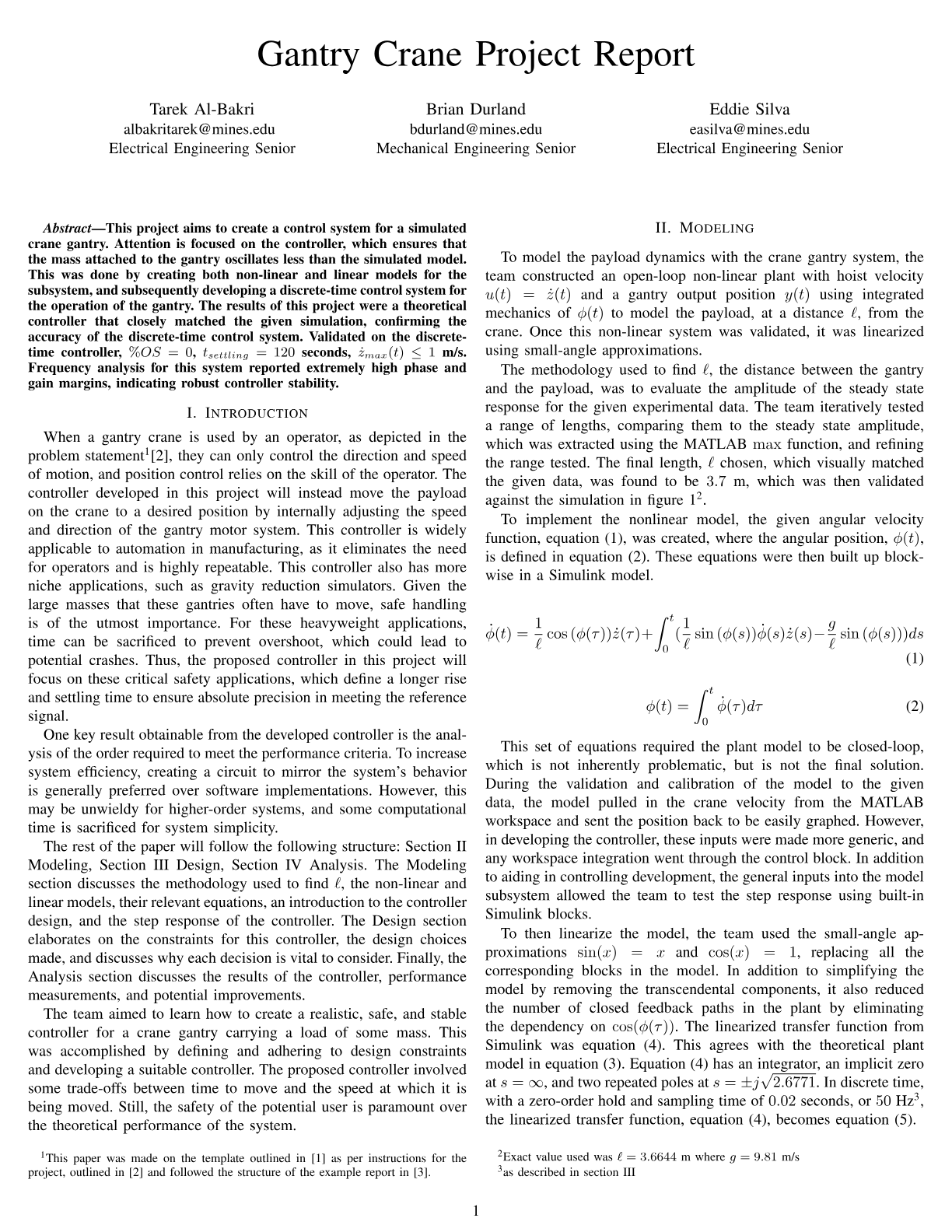 First page of Project Report - Part 1