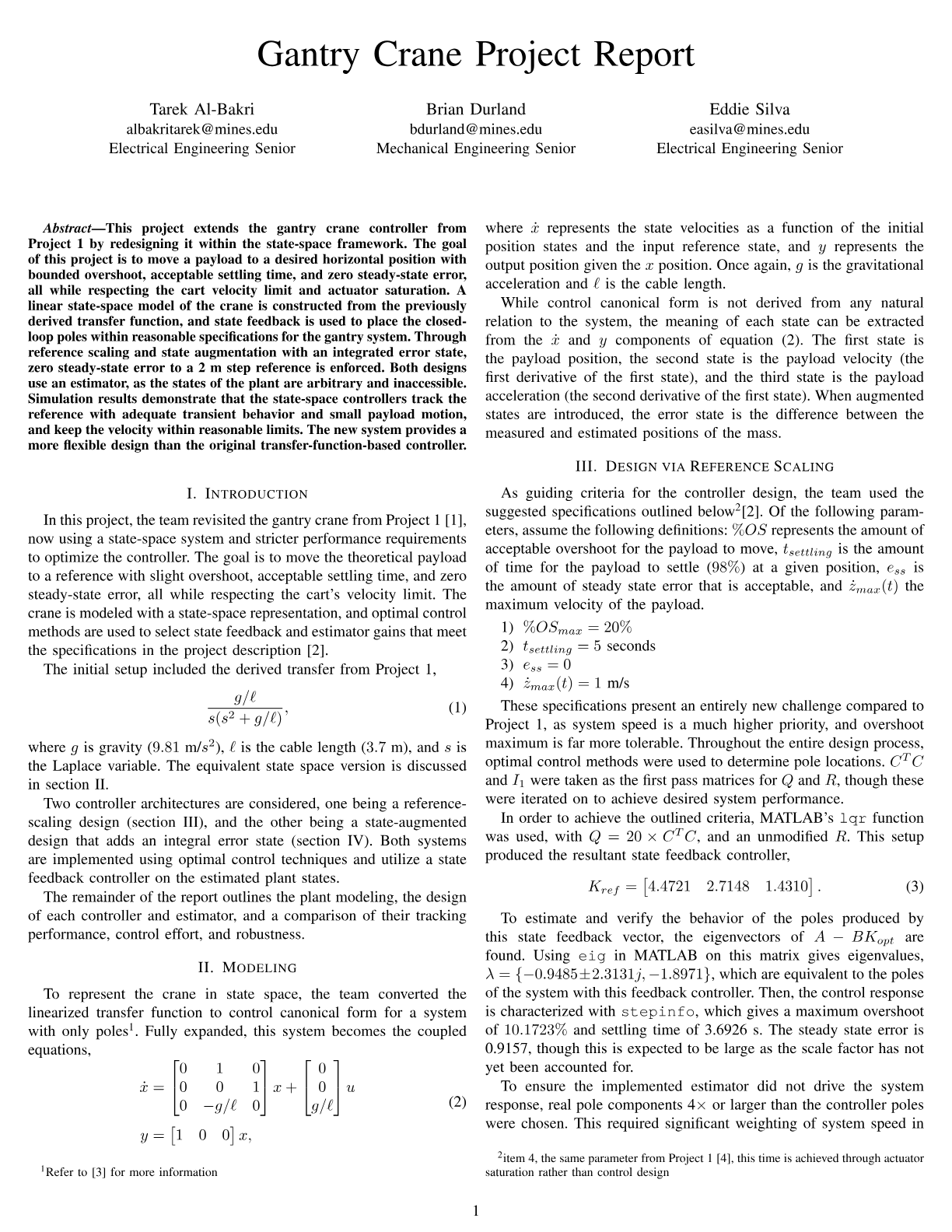 First page of Project Report - Part 2